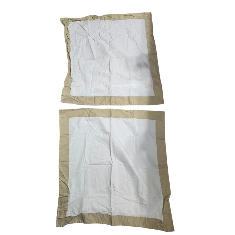 Hamburg House Egyptian Cotton Sateen Euro‎ Pillow Shams Cream Tan Border Set 2